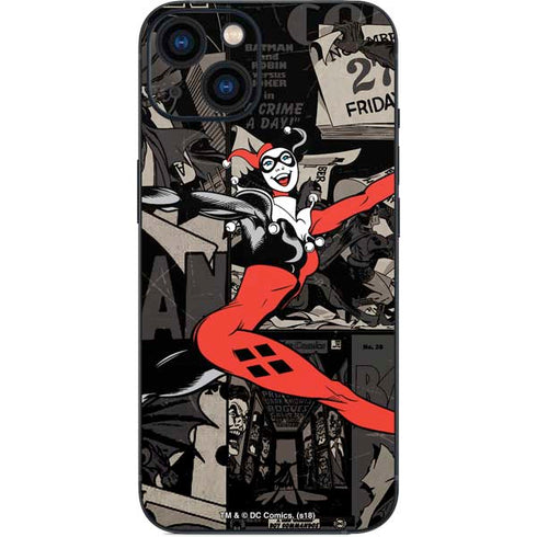 DC Comics Harley Quinn Vintage Action pose pattern iPhone 14 Plus Skin